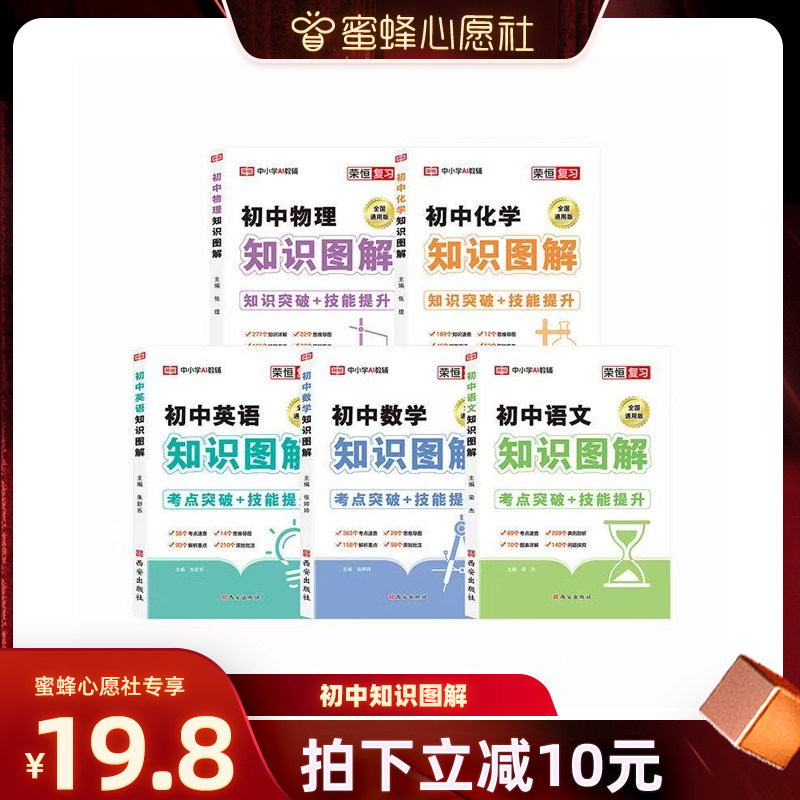 【蜜蜂心愿社】初中知识图解大全通用版语文数学英语物理化学知识点归纳总结全套装公式定律手册卡片基础中考学复习资料书图片