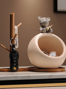 入户门口玄关放钥匙置物架摆件暴力熊轻奢高档鞋柜客厅装饰品