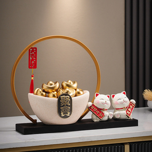 聚宝盆元宝招财猫摆件办公室装饰品客厅家居乔迁店铺开业礼物送礼