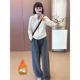 ROUMIKL时尚加绒加厚休闲套装女2025秋冬新款立领卫衣弯刀运动裤