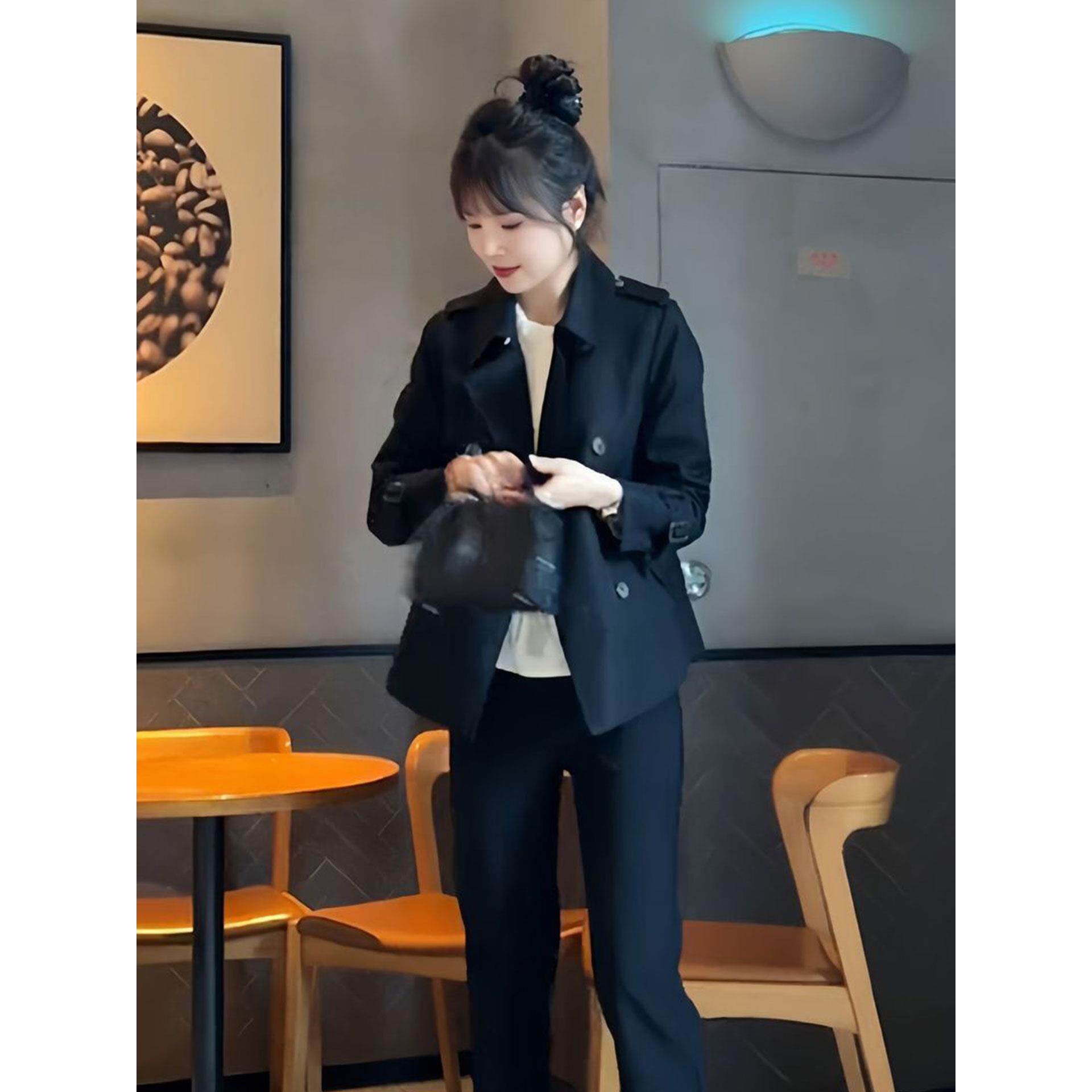 ROUMIKL时尚气质小个子短款风衣外套女2025春秋新款宽松显瘦百搭