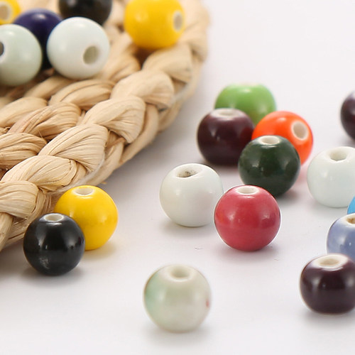 10-12mm颜色釉陶瓷珠子散珠原木珠彩色木珠麻绳手工配件彩色陶瓷