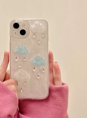 立体云朵雨滴适用华为荣耀100 90 80 70手机壳60 50pro v40滴胶x20se简约畅玩30plus软壳Magic5 4保护套