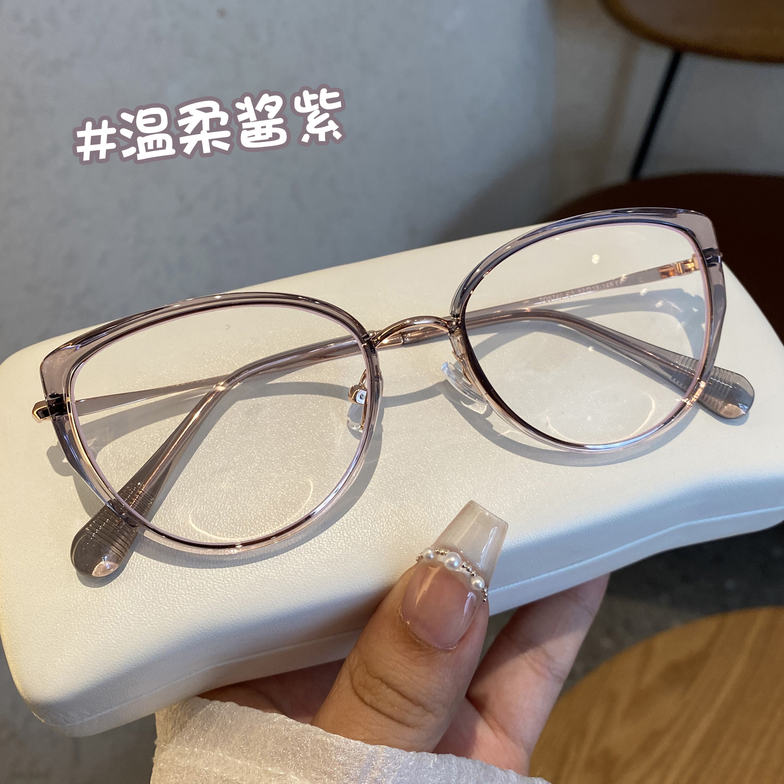 美式复古猫眼眼镜框女近视可配有度数散光镜片凹造型显脸小眼睛架