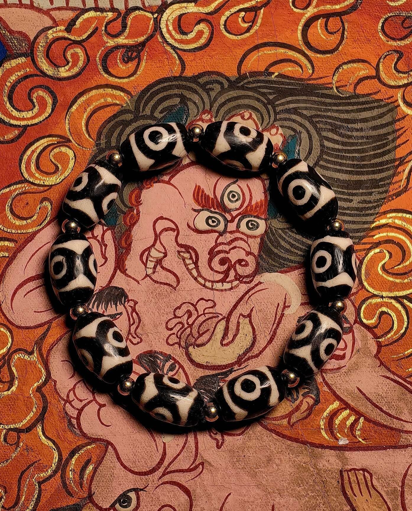 藏传民国百年院修修持【老料器三眼天珠十颗手串】限时大漏