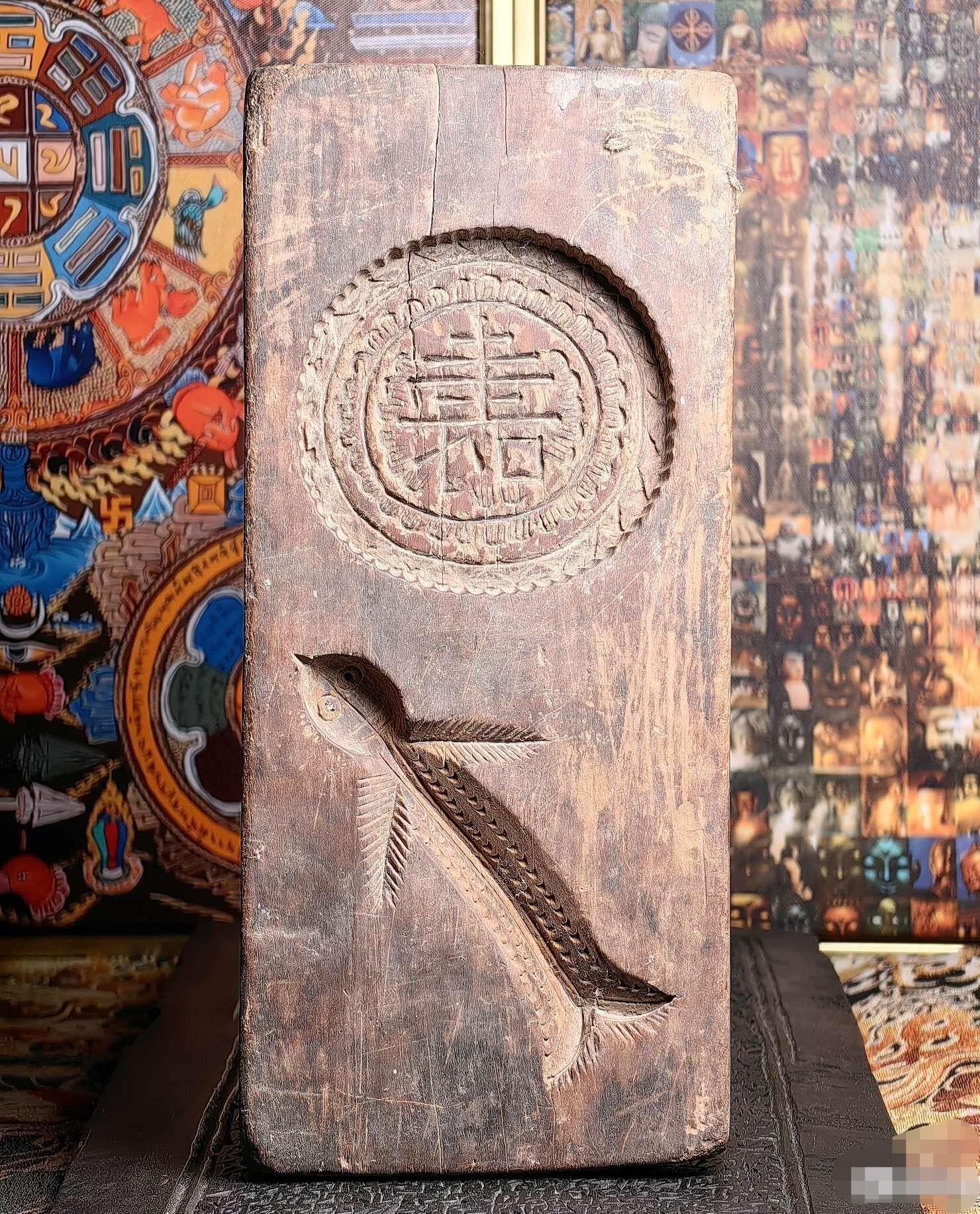 清代百年【藏传院修印版模具】大尺寸整木纯手工雕刻高等级老法器