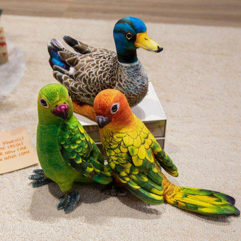 仿真鸟类毛绒玩具公仔可爱彩色鹦鹉玩偶创意礼物摆件绿头鸭绒玩偶