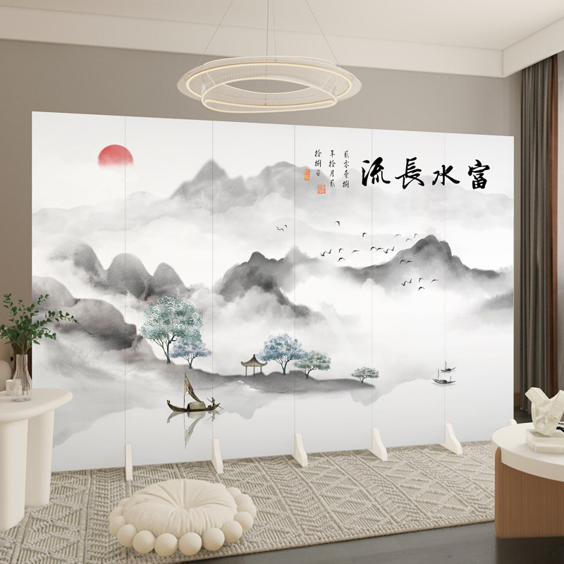 山水画屏风简约现代隔断客厅酒店书房卧室大厅折叠移动玄关折屏