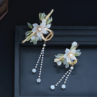 后脑勺抓夹复古流苏步摇发夹女琉璃花朵夹子女古风汉服头饰鲨鱼夹