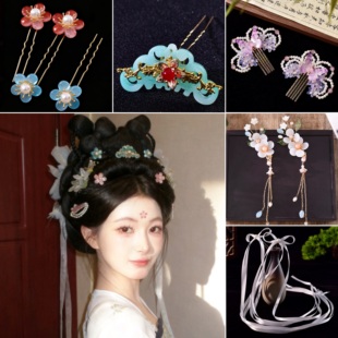 古风原创唐风绿玉小唐公主发髻全套头饰懒人仙气日常古装盘发叉子