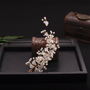 汉服配饰铃兰花珍珠超仙边夹 森系发夹古风清新白色软枝边夹头饰