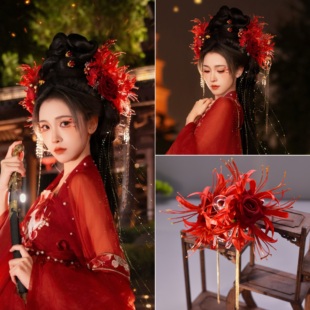 曼珠沙华清冷彼岸花后脑勺女侧抓夹发卡超仙立体中国风花朵边夹