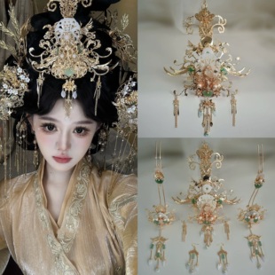 汉服原创【素月清影】古风白玉发饰战国袍魏晋风发冠发簪璎珞全套