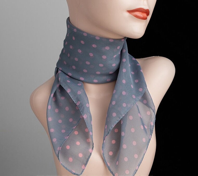 春夏百搭波点小方巾复古时尚印花丝巾护颈新款防晒纱巾女薄款围脖