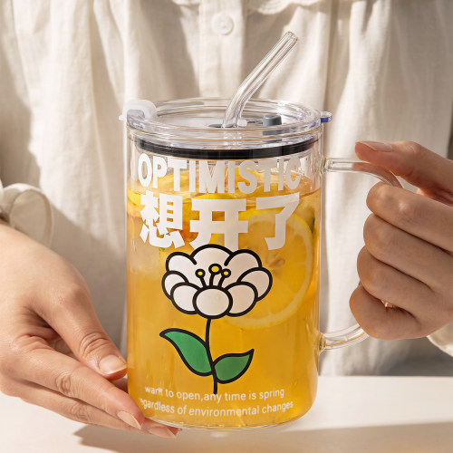 玻璃杯大容量1000ml带盖吸管杯