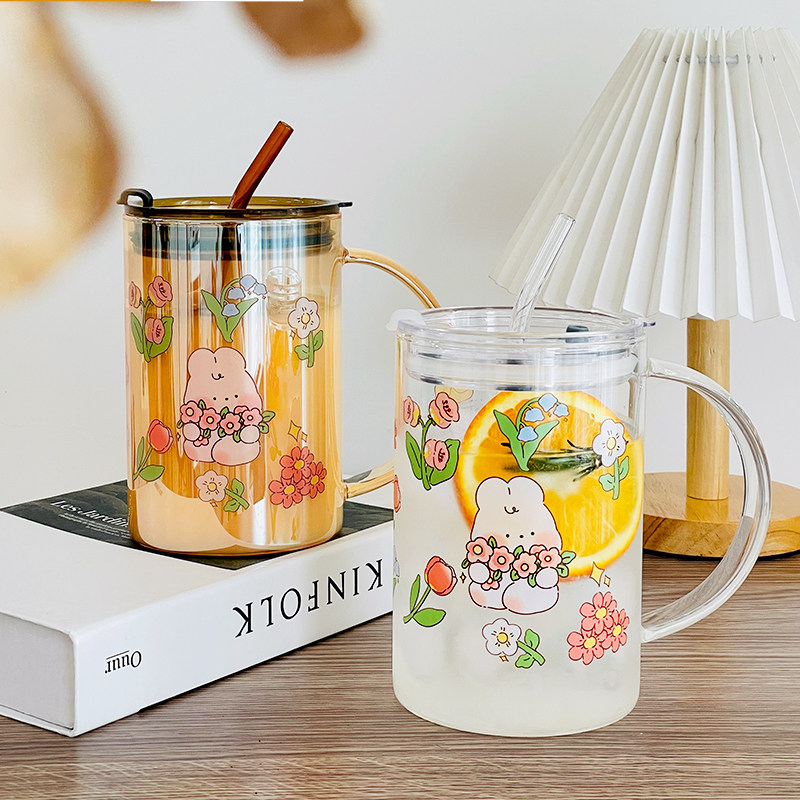 玻璃杯喝水杯1000ml大容量吸管杯带盖带把手女生办公室耐热泡茶杯,餐饮具,玻璃杯,淘宝优惠券,粉丝福利购,淘宝优惠卷