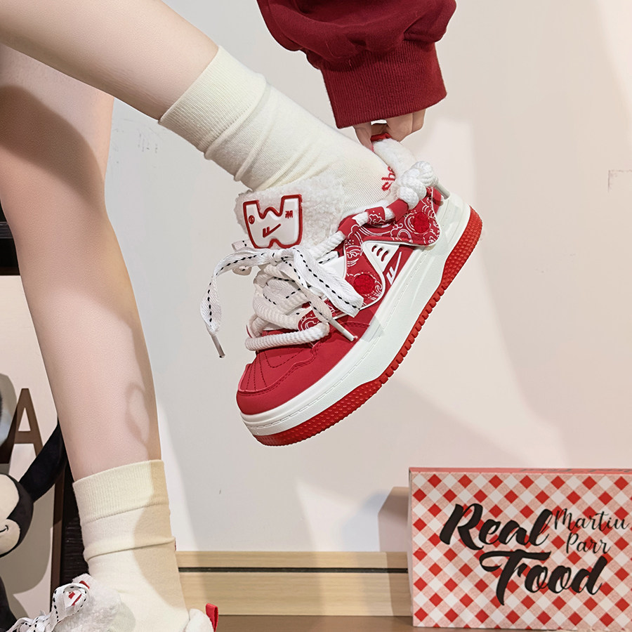 回力红色面包鞋情侣款2025秋冬加绒二棉鞋百搭板鞋复古休闲鞋子女,女鞋,休闲板鞋,淘宝优惠券,粉丝福利购,淘宝优惠卷