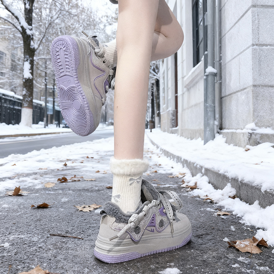 回力紫色加绒氛围感板鞋女