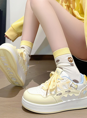 回力黄色卡通小白鞋女2026爆款百搭多巴胺韩版板鞋厚底时尚休闲鞋