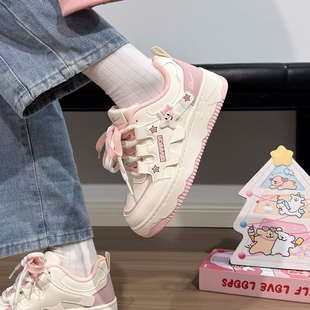 回力粉色可爱星星板鞋女款2026春秋新款韩版板鞋厚底百搭休闲鞋子