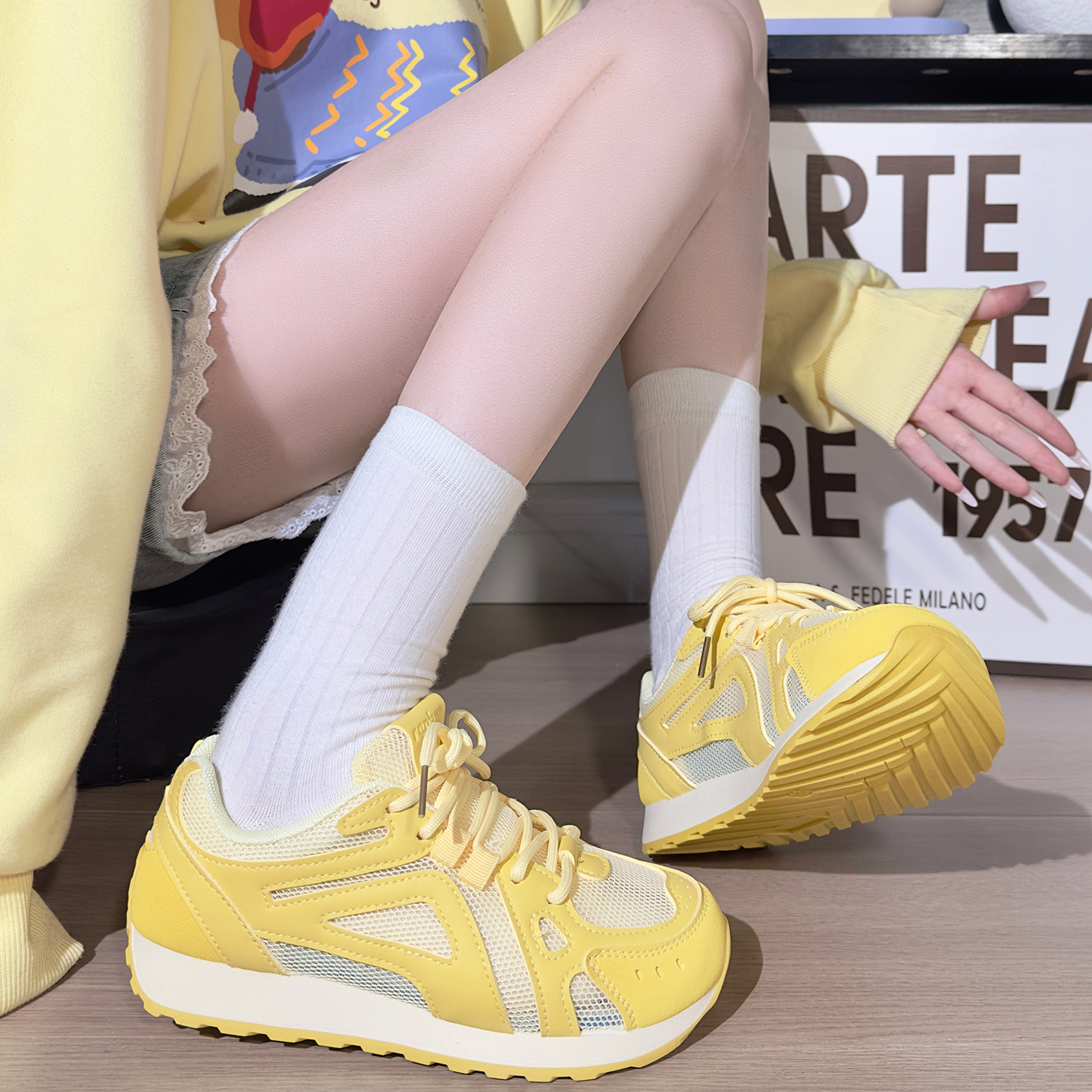 人本单网厚底老爹鞋女