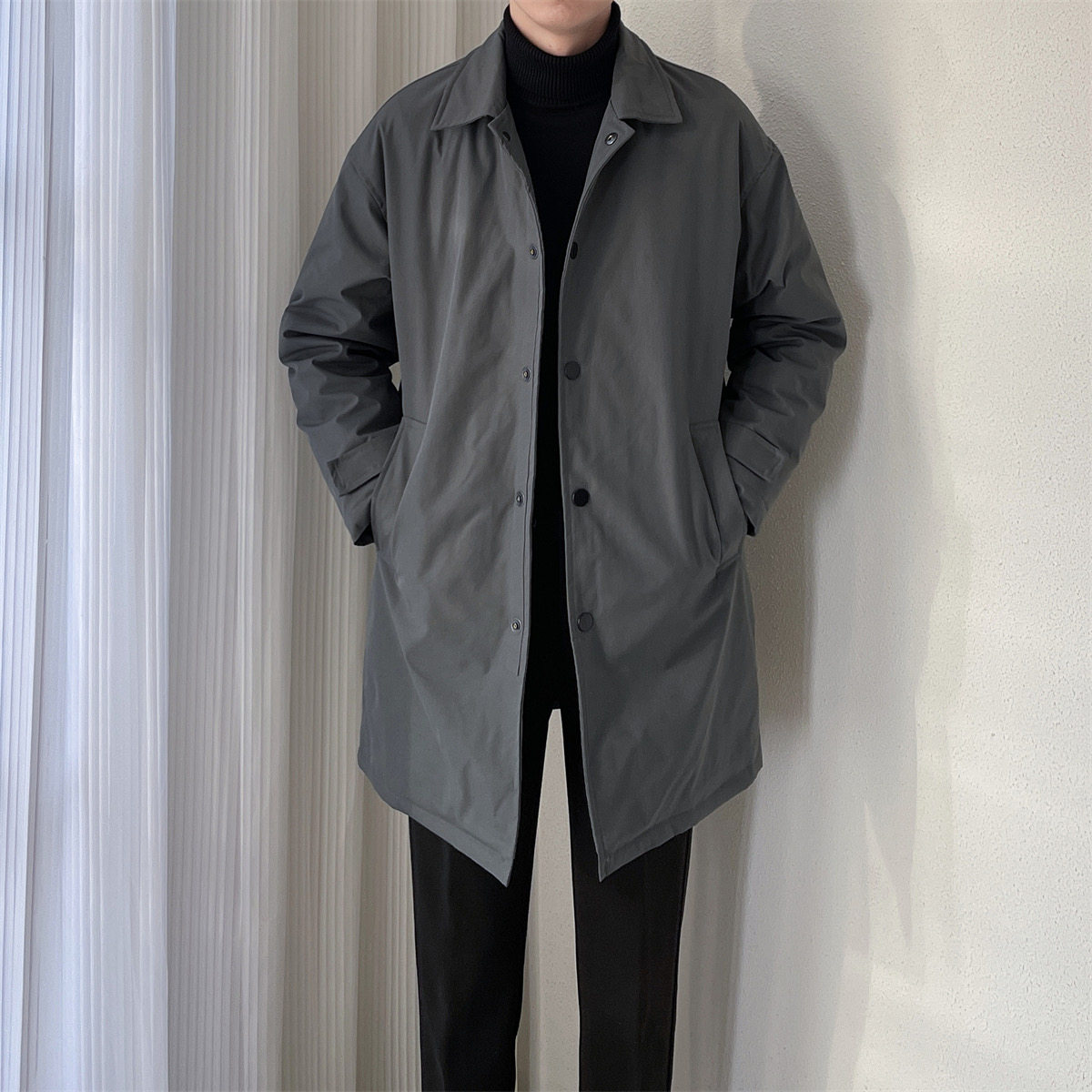 【香港&潮牌专柜正品】休闲翻领风衣式羽绒服男冬季中长款白鸭绒