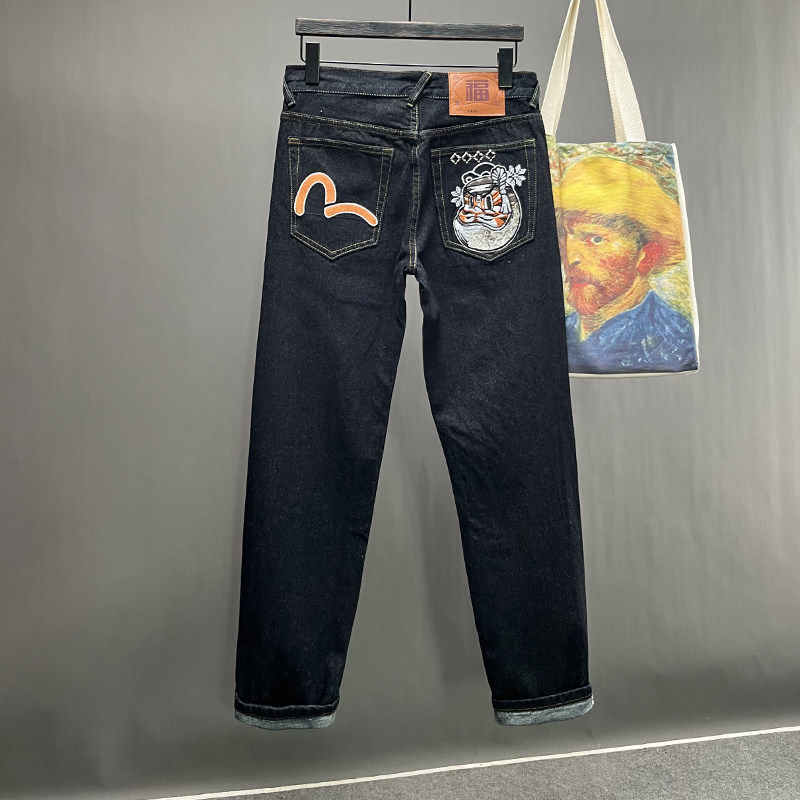 【香港潮牌专柜正品】水洗直筒春季新款男休闲大码潮牌印花牛仔裤