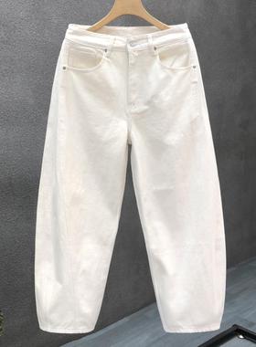 【香港老派绅奢】巨帅气美式宽松白色牛仔裤男潮流斜切裤子2
