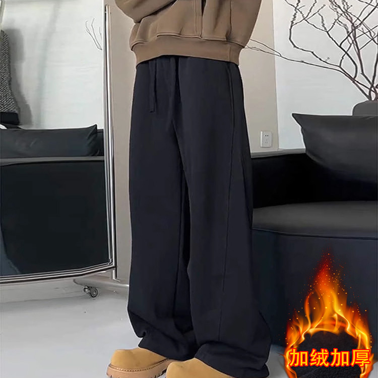 【香港·型仕格调】美式直筒加绒卫裤男款裤加长斜切运动休闲裤潮