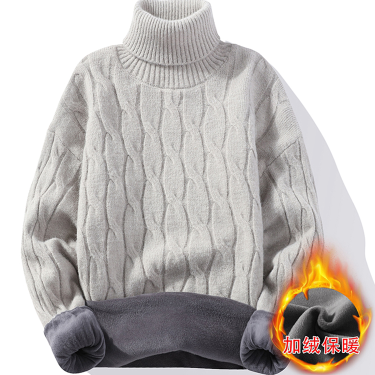 【香港·匠心裁艺】高领毛衣男秋冬季韩版加绒加厚白色保暖针织衫