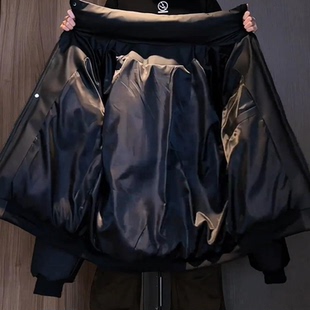 【香港奢品高定】立领PU皮羽绒服男款冬季加厚保暖防水免洗外套