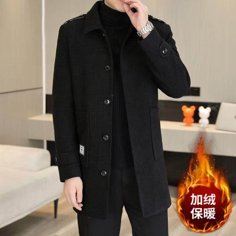 【香港高端奢定】秋冬季灯芯绒翻领中长款风衣外套男士潮流,男装,风衣,淘宝优惠券,粉丝福利购,淘宝优惠卷