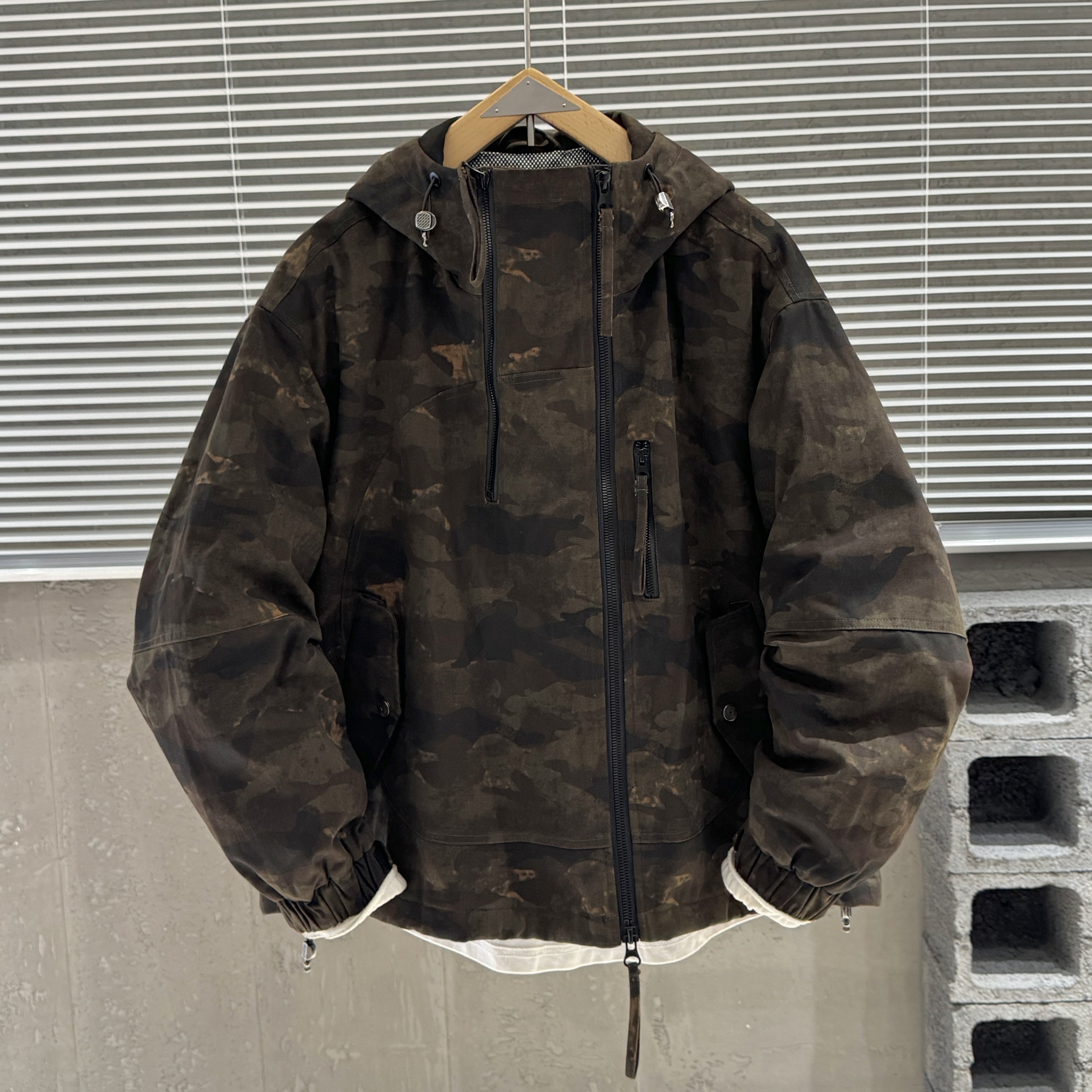 【香港·尊荣定制】冬季美式复古连帽迷彩棉服外套男潮流工装户外