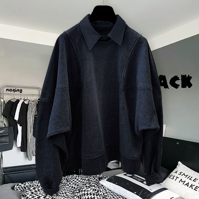 【维港奢雅男装】插肩袖半高领拉链卫衣男秋季韩版潮流刺绣纯色