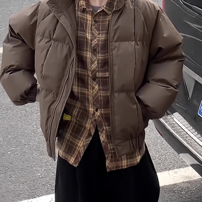 美式方格加厚立领面包服