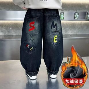 男童痞帅加绒牛仔裤2026新款儿童小童宝宝加厚长裤秋冬裤子保暖裤