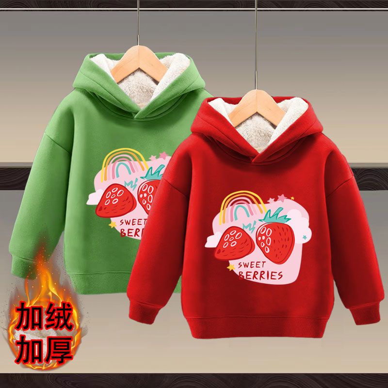 女童加绒秋冬装新款女孩休闲运动儿童加厚连帽卫衣宝宝保暖上衣潮