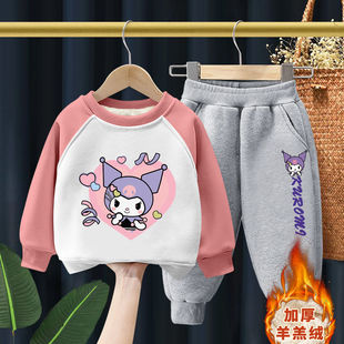 女童加绒加厚卫衣套装冬装洋气女孩中小童运动衣服时尚韩版两件套