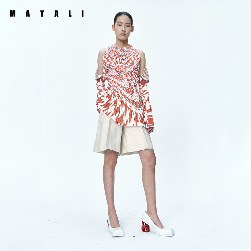 MAYALI经典款压褶元素露肩上衣