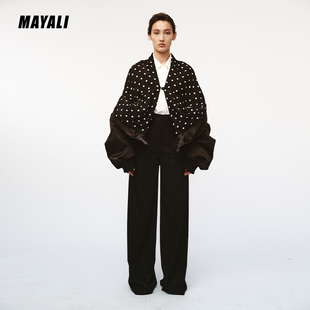 MAYALI2023秋冬新品 春轻奢 两穿叠穿波点撞色飞行员夹克外套女装