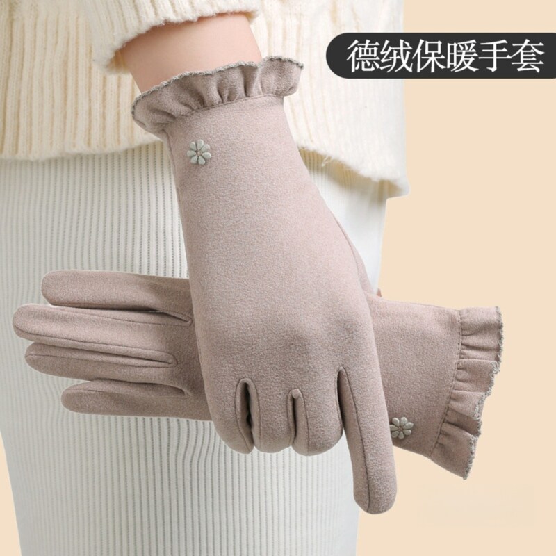 德绒保暖手套女冬季可触屏户外开车防寒春秋单层薄款滑雪手套内胆
