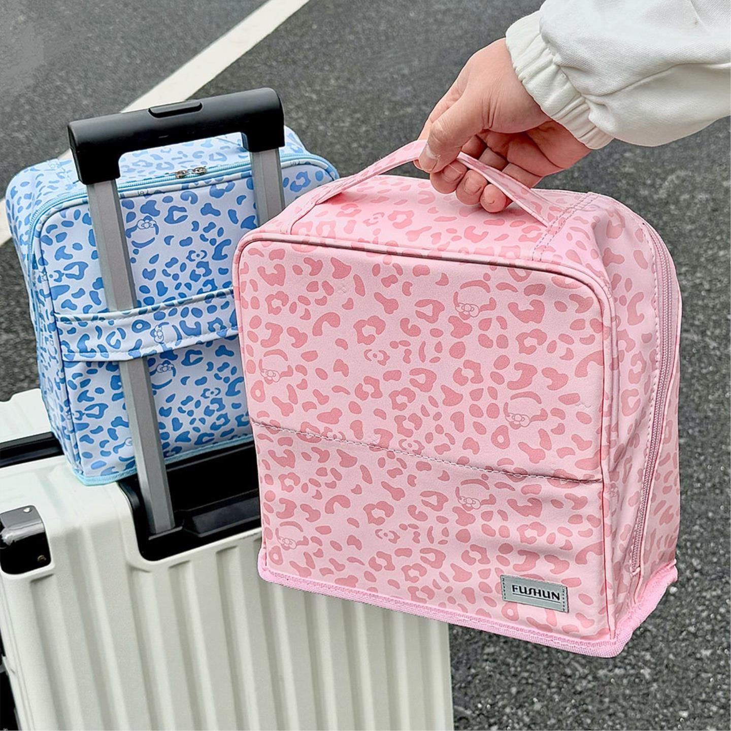立式豹纹化妆包外出便携女旅行洗漱包化妆品收纳大容量多功能分区