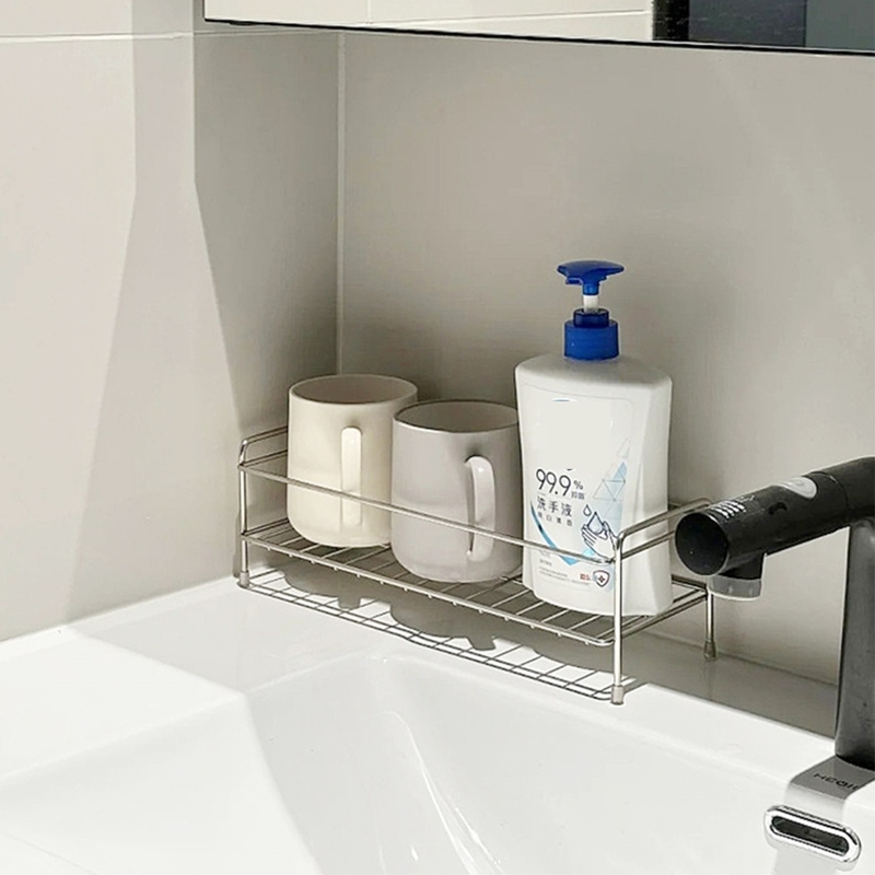 卫生间洗手台置物架化妆品整理架免打孔香水储物架不锈钢收纳架