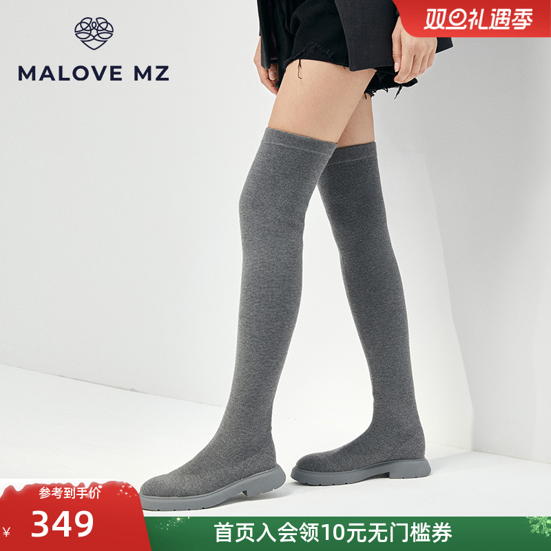 mz休闲中跟圆头ins潮过膝长靴