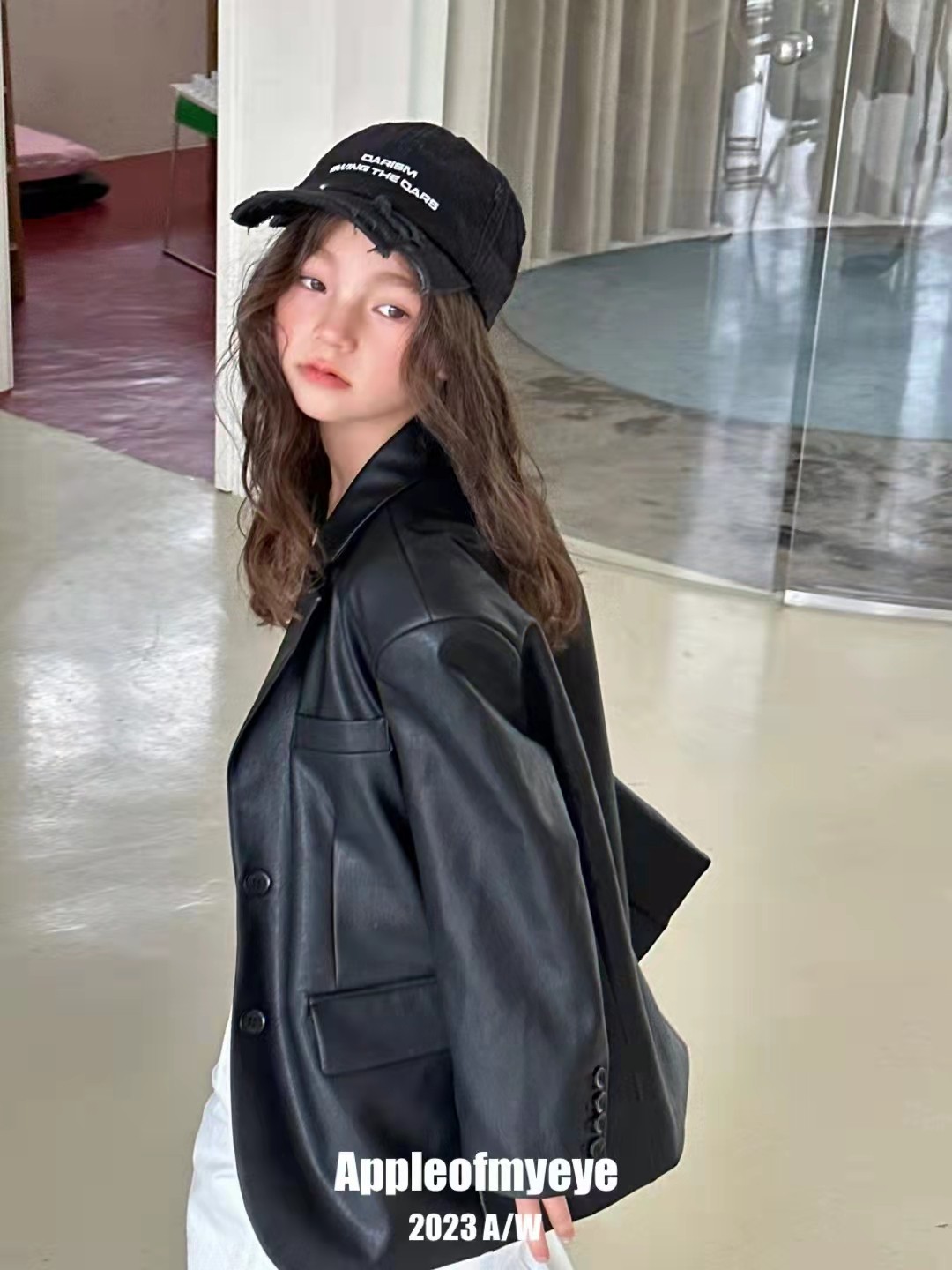 BORA波拉凹末韩版时髦皮衣外套2023秋新款中大童机车风衣夹克上衣