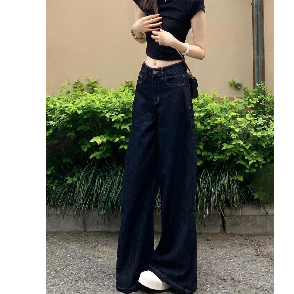 深蓝色直筒牛仔裤女2025年秋款
