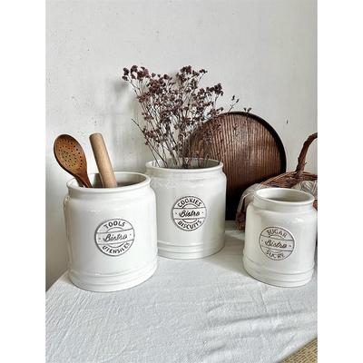 北欧外贸尾货陶瓷大容量罐 家用厨房工具收纳桶米白色高颜值罐子
