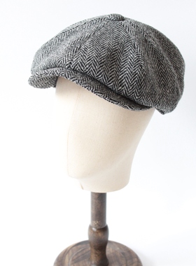 卡萌莎 春秋新款Harris Tweed羊毛人字纹报童帽复古男女士八角帽