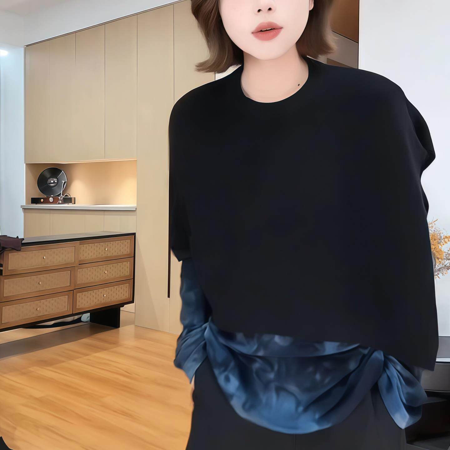 JOYIASS圆领单袖女士披肩2025新款秋季时尚外搭叠穿短斗篷不规则