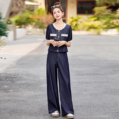 BLLOUKE欧货牛仔搭配套装女2025年夏季新款气质显瘦休闲阔腿裤两